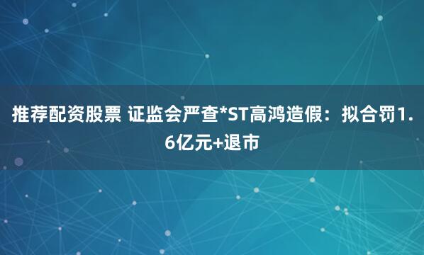 推荐配资股票 证监会严查*ST高鸿造假：拟合罚1.6亿元+退市